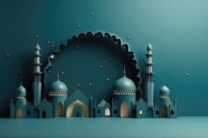 Ein schöner Ramadan Papierschnitt Hintergrund mit Kopierraum, generiert mit KI