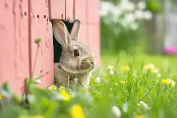 An easter bunny coming out of a wall, generated with AI