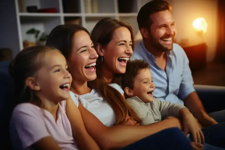 Eine glückliche Familie im Wohnzimmer KI generiert