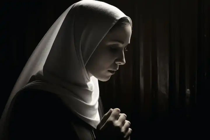 Eine Nonne beim Beten zu Gott KI generiert