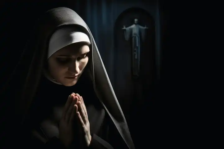 A nun while praying to god AI generated