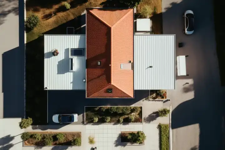 Aerial view of a single residential house AI generated