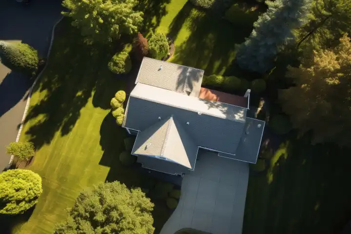 Luftaufnahme eines einzelnen Wohnhauses KI erzeugt