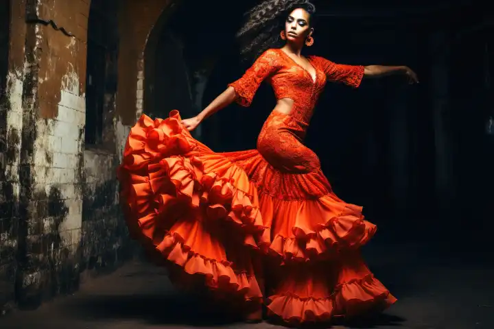 An attractive flamenco dancer in an elaborate dress AI generated