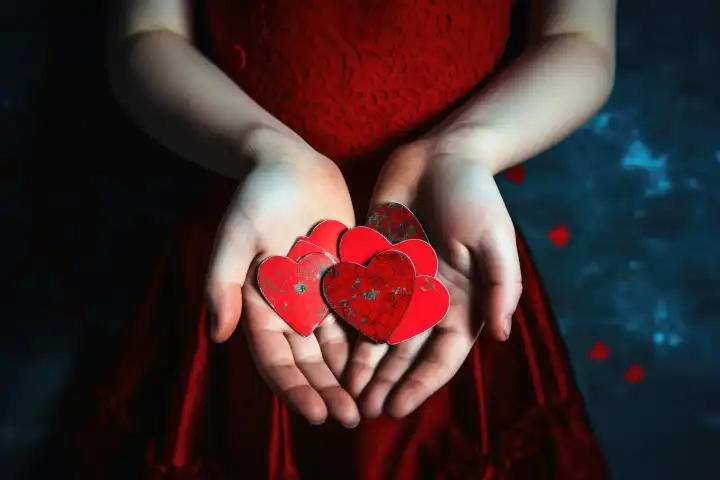 Kinderhände mit einer Valentinskarte, die KI generiert