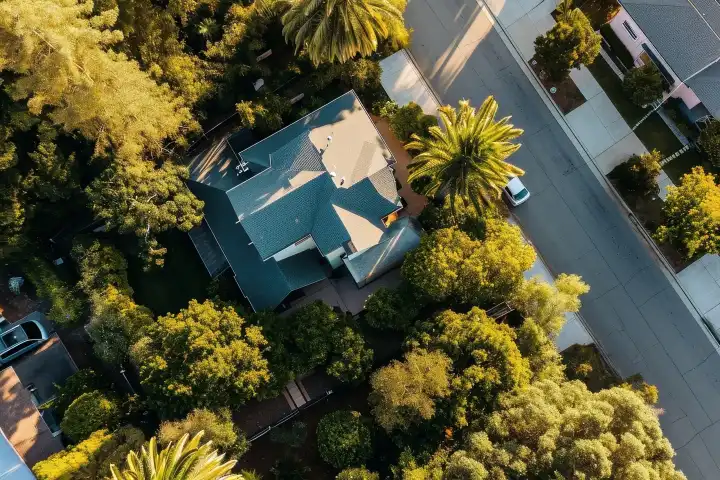 A residential house drone view AI generated
