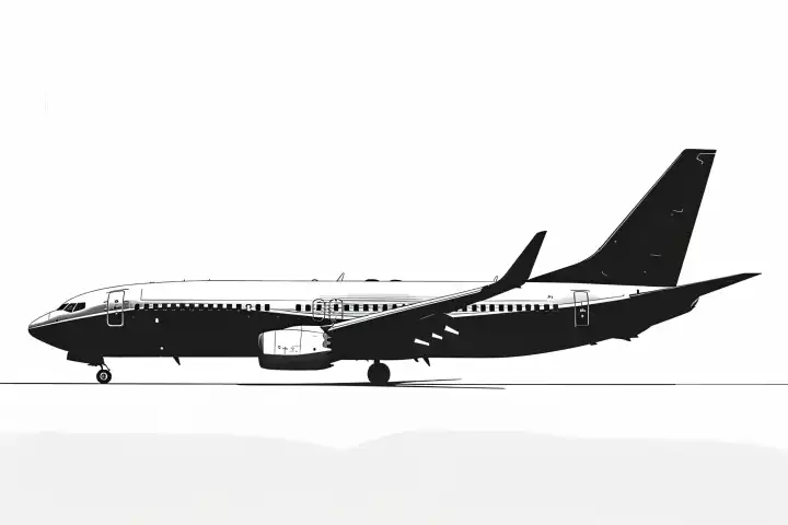 Silhouette outline of a passenger aircraft on white AI generated