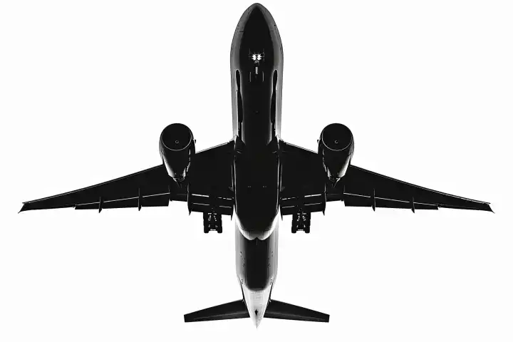 Silhouette Umriss eines Passagierflugzeugs auf weißem AI generiert