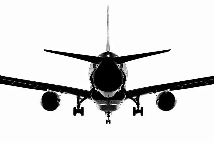 Silhouette outline of a passenger aircraft on white AI generated