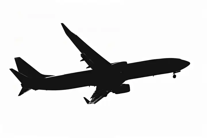 Silhouette Umriss eines Passagierflugzeugs auf weißem AI generiert
