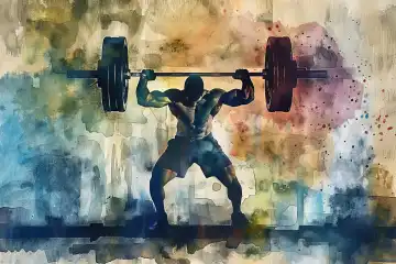 Watercolor artwork of a weightlifter AI generated