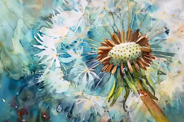 Watercolor close up of a dandelion blowball AI generated