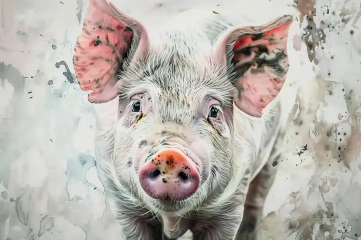 Aquarell Nahaufnahme von Schweinen auf einem Bauernhof AI generiert