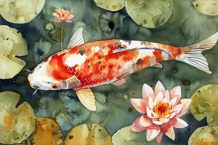 Watercolor of a beautiful Koi carp AI generated