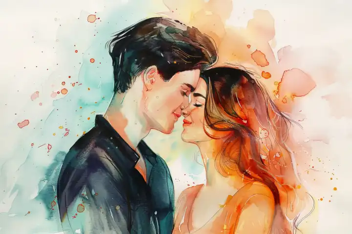 Watercolor of a couple in love AI generated