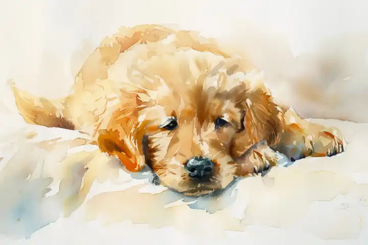 Watercolor of a cute dog puppy AI generated