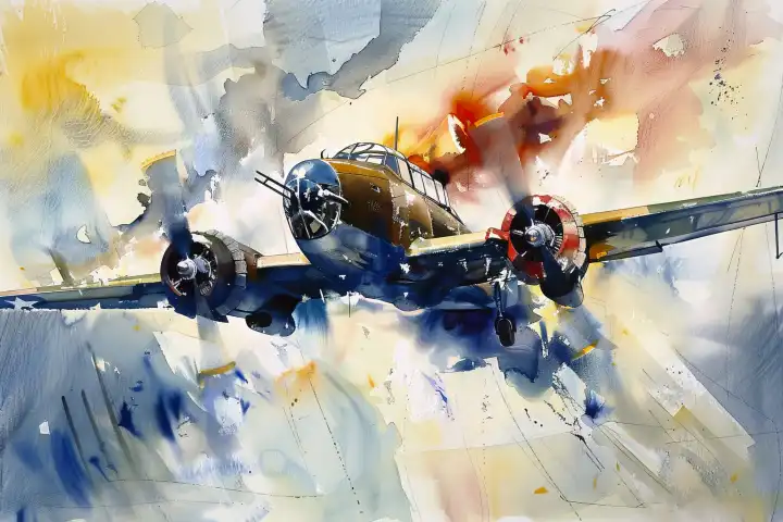 Watercolor of a world war ii airplane AI generated
