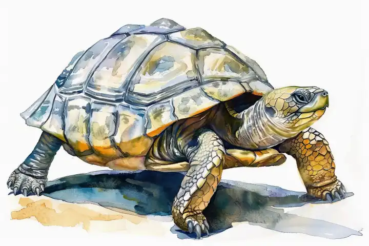 Watercolor of big turtle on white AI generated