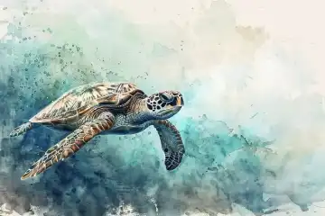 Watercolor of big turtle under water AI generated