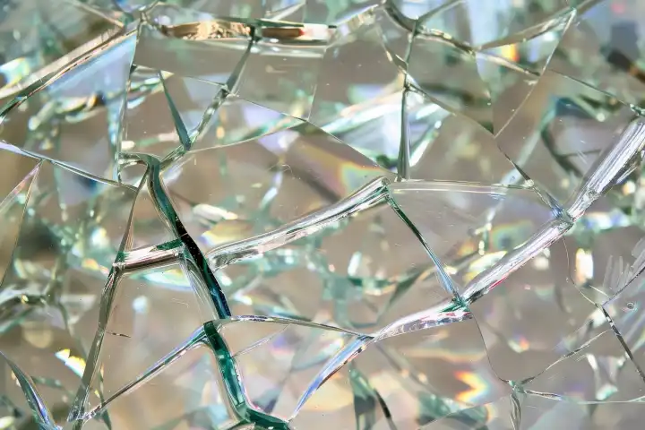 Ein Hintergrund aus zersplitterndem Glas mit prismatischer Lichtbrechung AI erzeugt