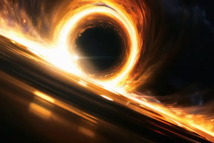 Ein schwarzes Loch mit seinem Ereignishorizont und einer wirbelnden Akkretionsscheibe erzeugt AI