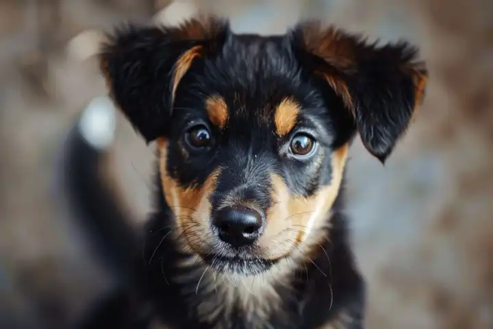Eine Nahaufnahme eines niedlichen Hundes, der in die Kamera blickt, erzeugt AI