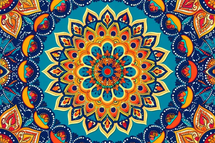Ein komplexes und farbenfrohes Mandala als AI-Hintergrund