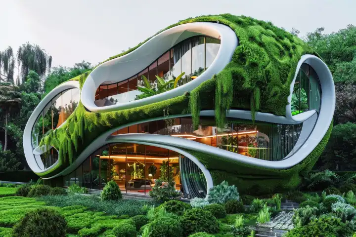Ein futuristisches grünes Energiekonzept für das Wohnen in einem von AI generierten Haus