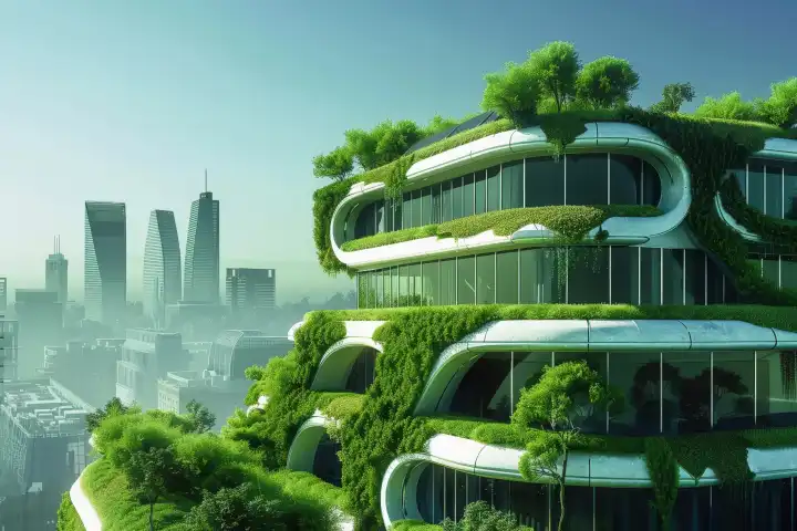 Ein futuristisches grünes Energiekonzept für das Wohnen in einem von AI generierten Haus