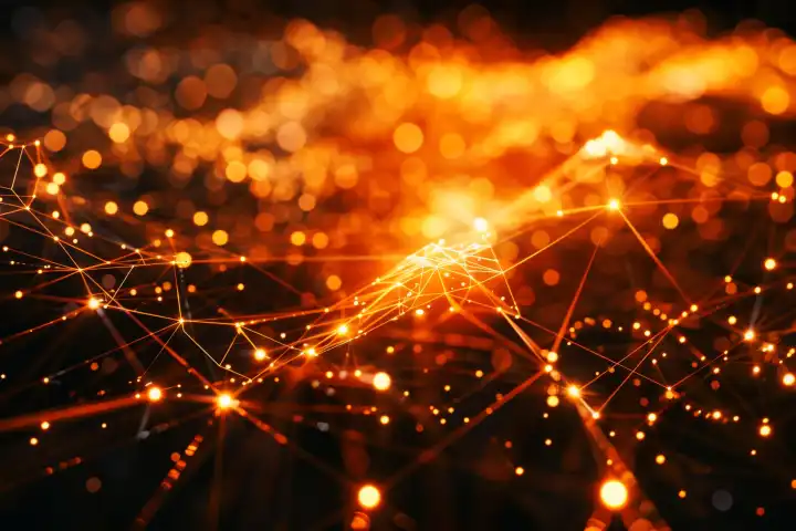 Ein leuchtendes Netz aus miteinander verbundenen Linien und Knoten, die zeigen, dass AI neuronale Netze erzeugt