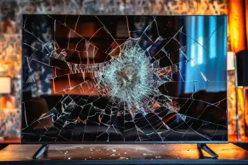 A new flat UHD television with a broken display, generated with AI