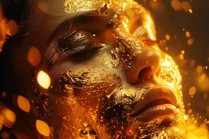 Ein perfekter weiblicher Körper aus flüssigem Gold, generiert mit KI