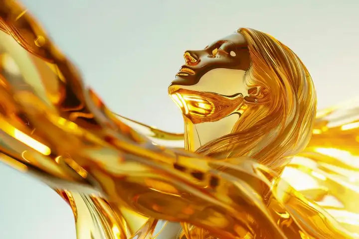 Ein perfekter weiblicher Körper aus flüssigem Gold, generiert mit KI