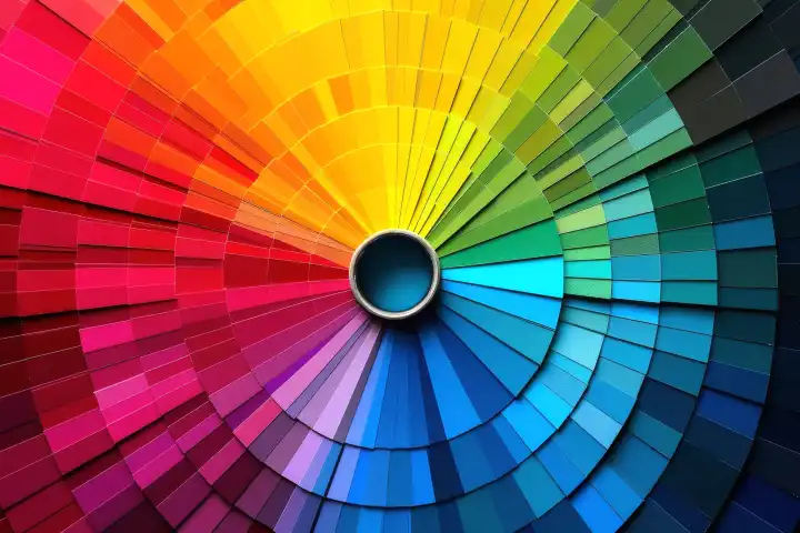 Ein leuchtendes Farbrad, das alle verschiedenen Farben zeigt, generiert mit KI
