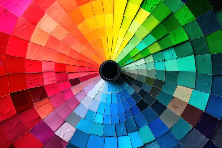 Ein leuchtendes Farbrad, das alle verschiedenen Farben zeigt, generiert mit KI