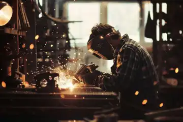 A welder working on a metal in a workshop, generated with AI