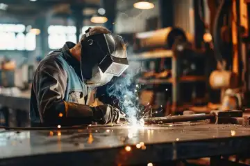A welder working on a metal in a workshop, generated with AI