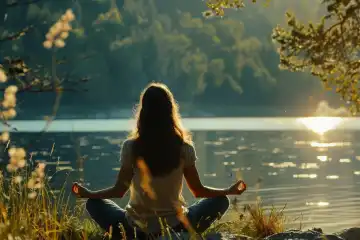 A woman meditating peacefully in a serene setting, generated with AI