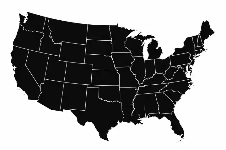 Black Silhouette of a USA map transparent on background AI generated