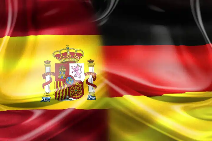 A flag of Spain and Germany split down the middle before a football match in a major international tournament