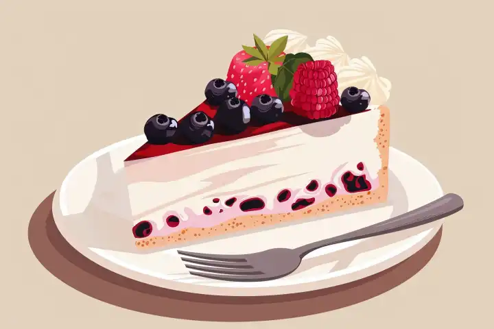 Illustration eines leckeren Stücks Kuchen, generiert mit KI