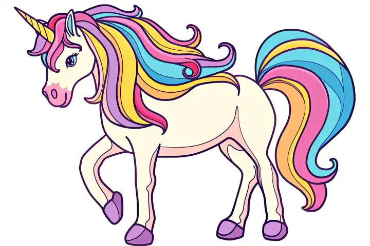 Illustration of an outlined and colored unicorn, generated with AI