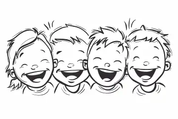 Illustration of an outlined happy kids face, generated with AI