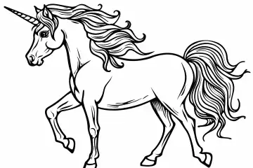 Illustration of an outlined unicorn, generated with AI