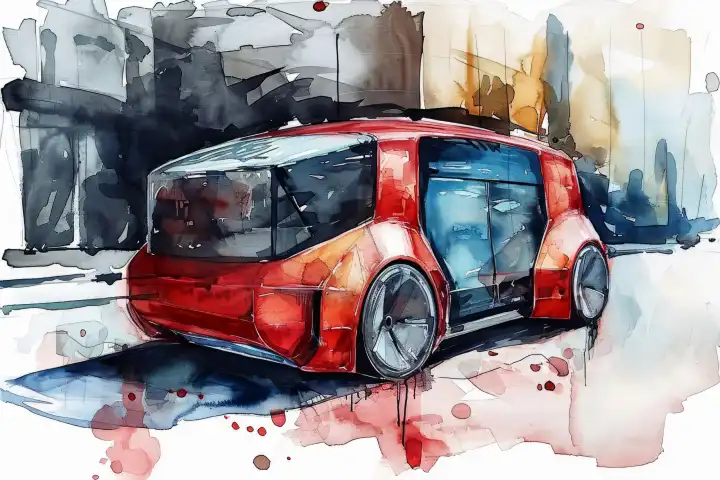Watercolor of a futuristic electric car AI generated