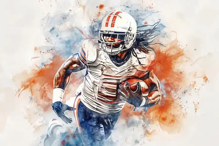 Watercolor painting of a football player AI generated