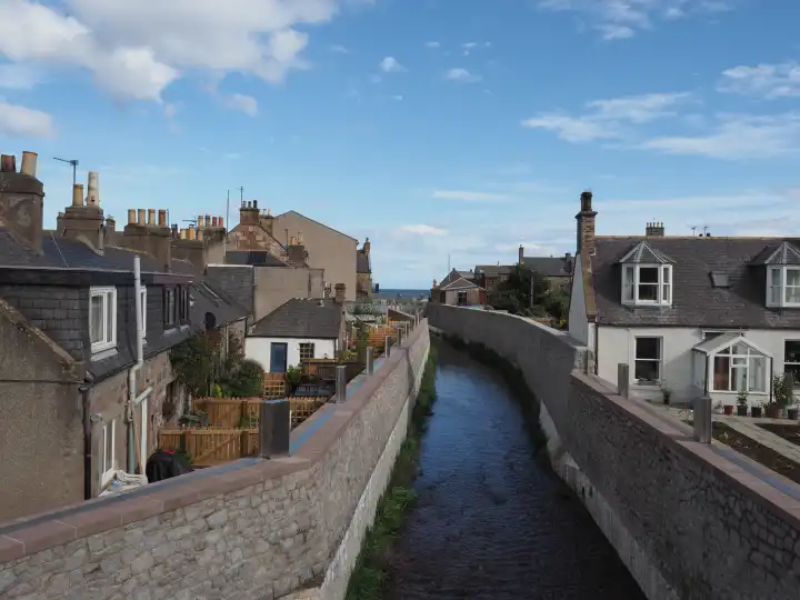 View of Carron Water river in Stonehaven, UK