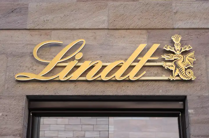 NUERNBERG, GERMANY - CIRCA JUNE 2022: Lindt storefront sign