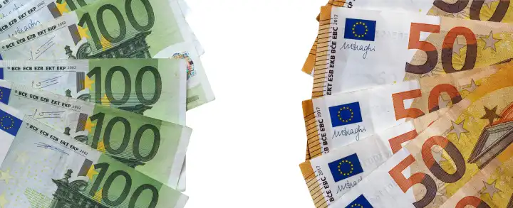 Euro banknotes money (EUR), currency of European Union isolated over white background