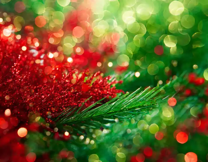 abstract red green christmas background with copy space, AI generated image